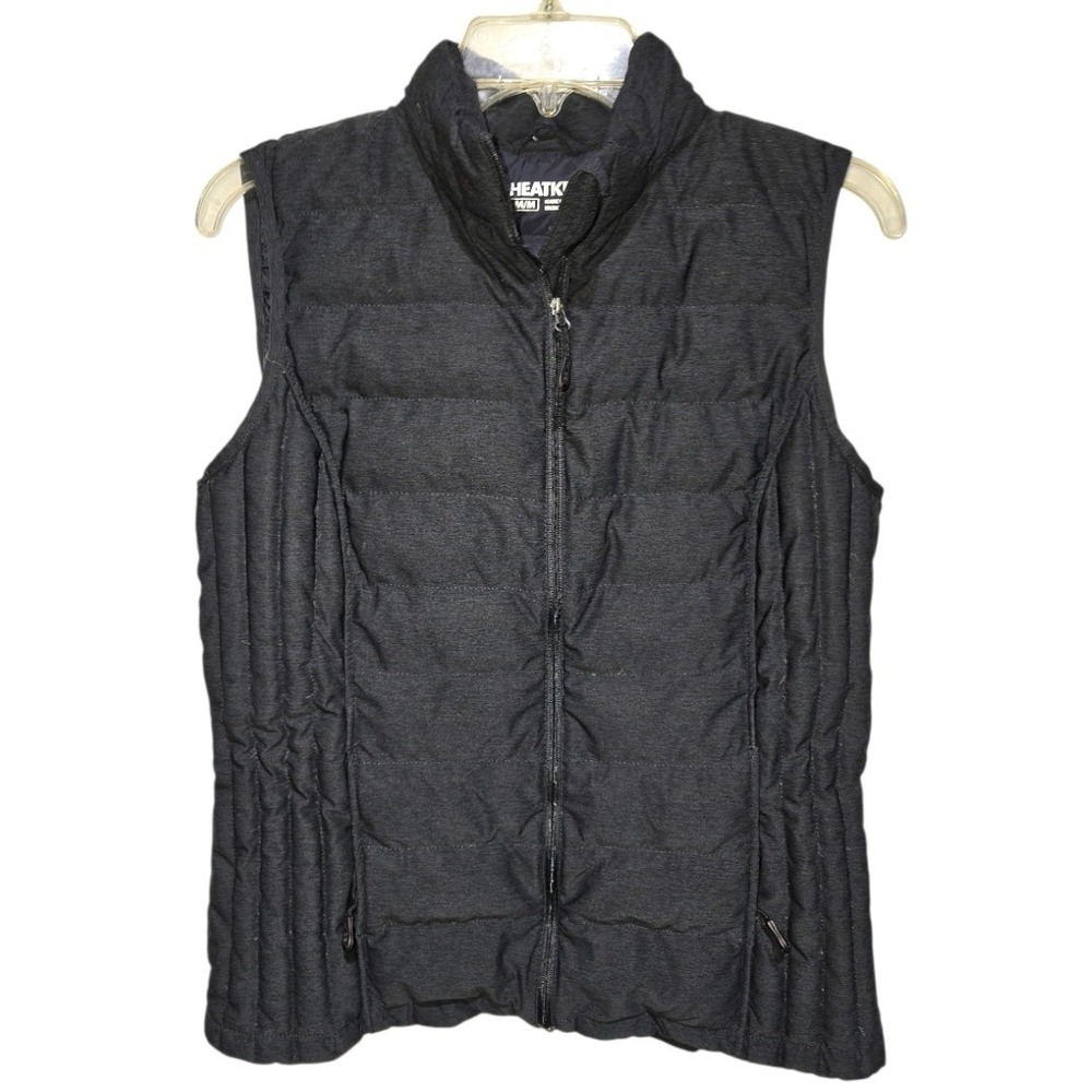 Heat Keep Down Puffer Vest Women's M   Blue Packable Quilted Full Zip Preppy Ski